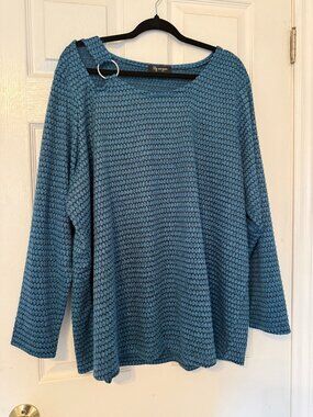 Lily Morgan Plus Size 2X Teal Textured Sweater / Tunic Top